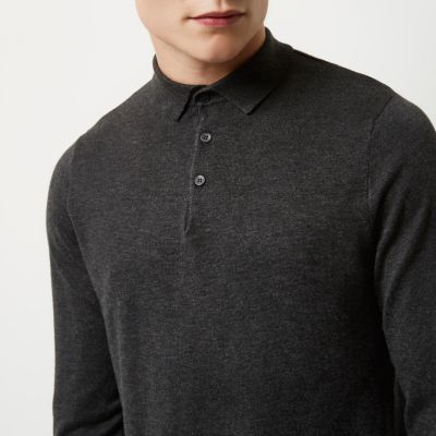 Dark grey long sleeve polo shirt